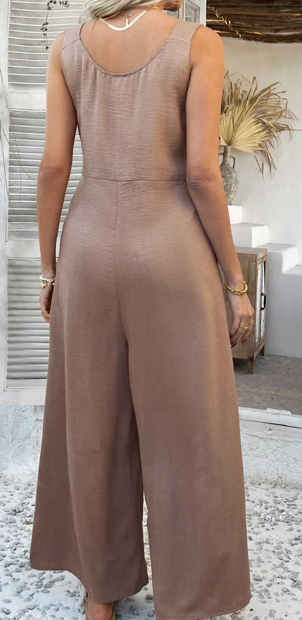 Adjustable Shoulder Strap Jumpsuit BROWN