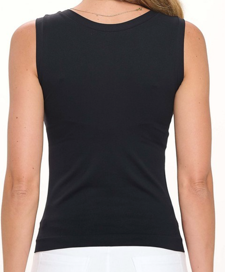 Reverse High-Low Neck Seamless Tank BLACK