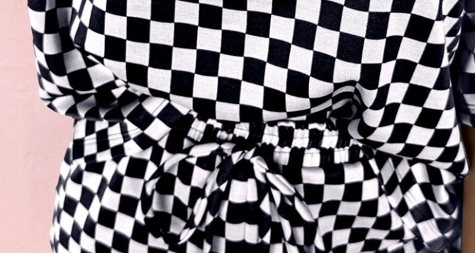Checkered Top & Drawstring Shorts Set B&W