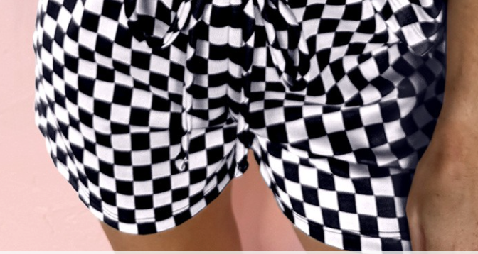 Checkered Top & Drawstring Shorts Set B&W