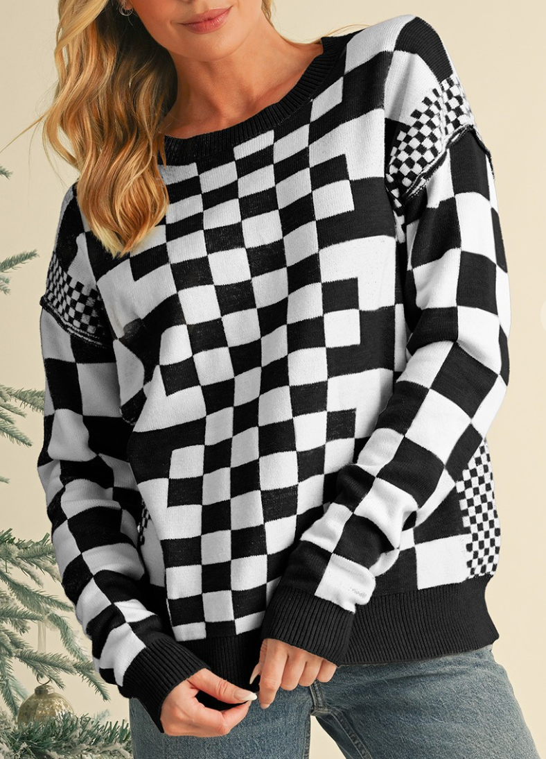 Race Nights Checkered Sweater B&W