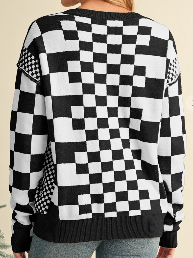 Race Nights Checkered Sweater B&W