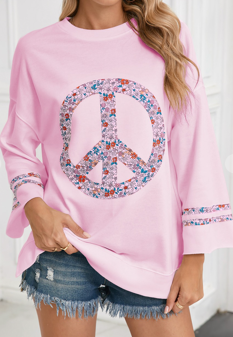 Floral Peace Sign Sweatshirt PINK