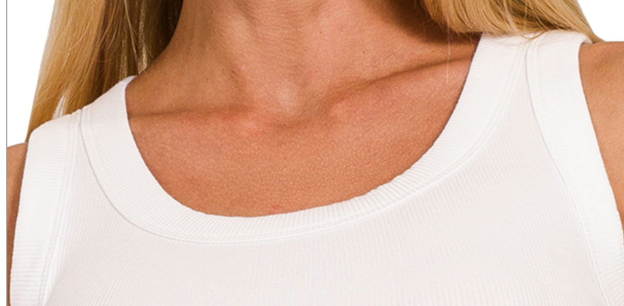Ribbed Scoop Neck Crop Tank WHITE