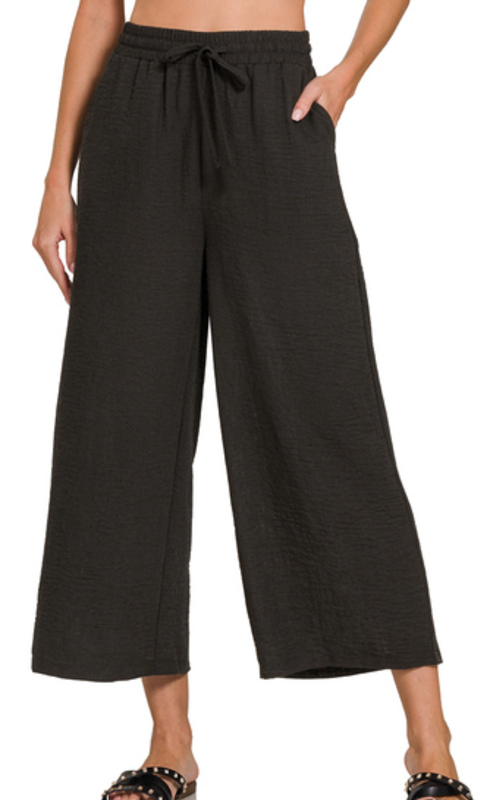 Woven Crepe Crop Pants BLACK
