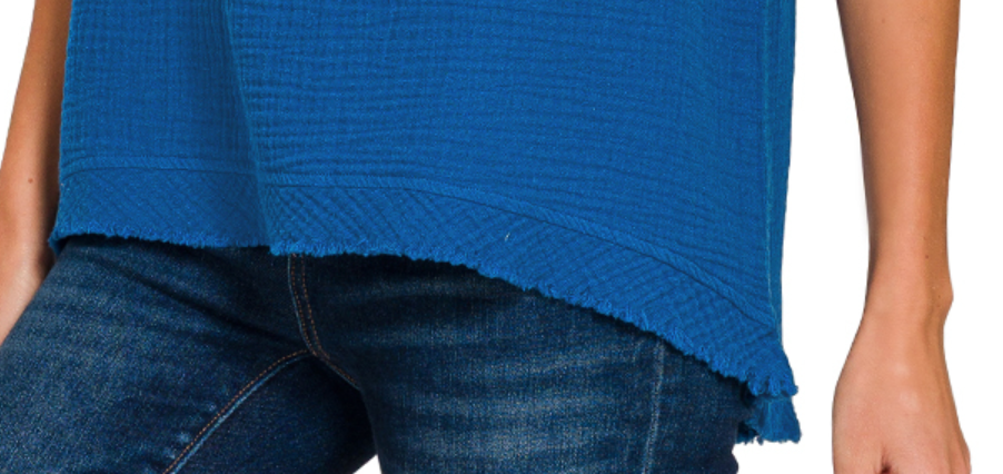 Double Gauze Raw Edge Tank COBALT