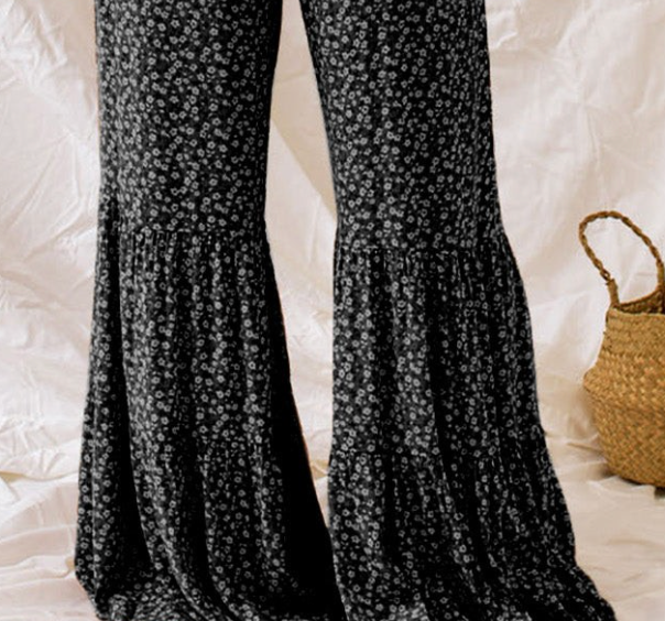 Smocked Bodice Floral Jumpsuit B&W