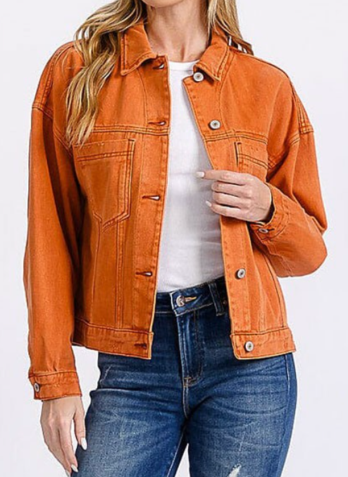 Distressed Denim Jacket RUST