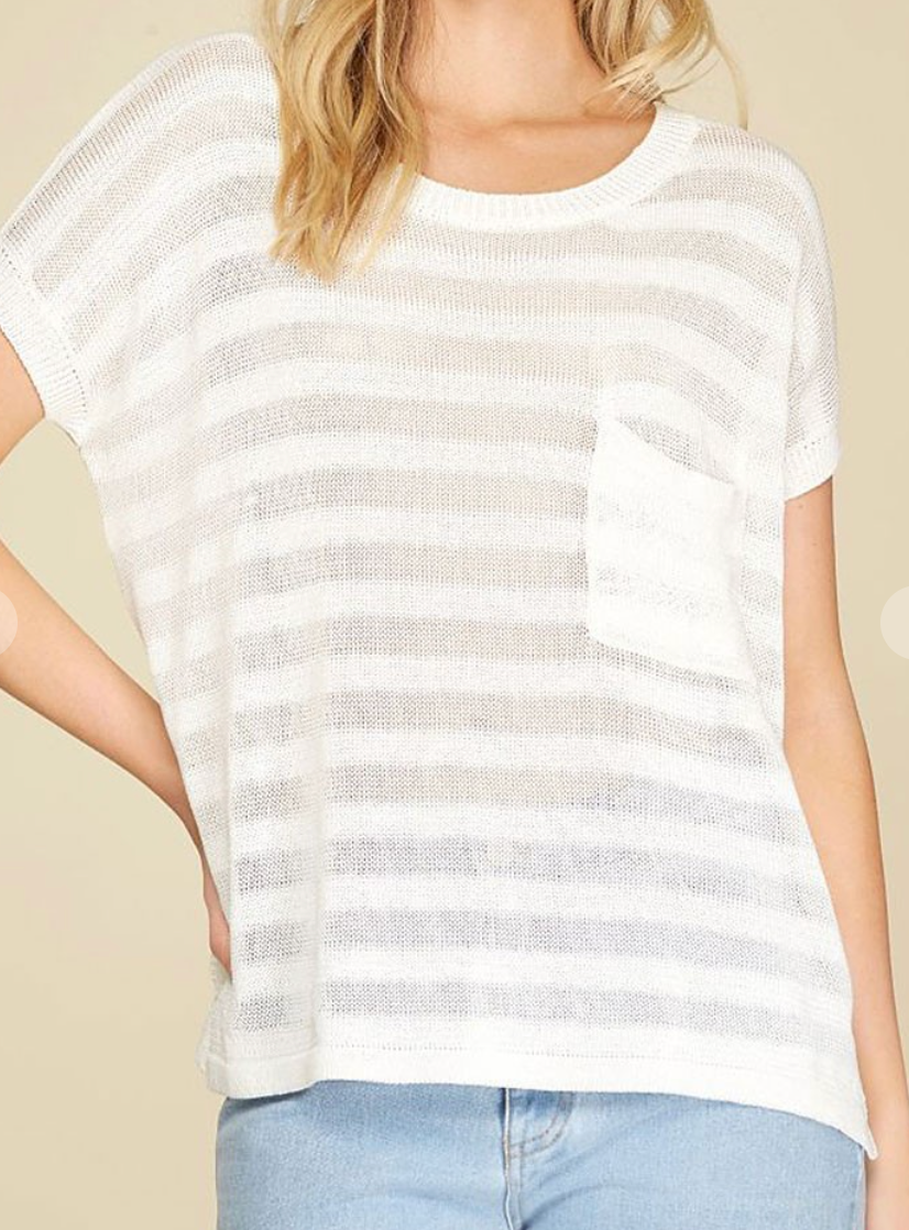 Sheer Cap Sleeve Sweater WHITE