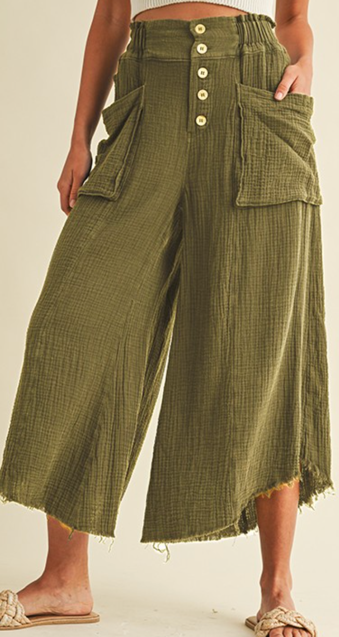 Mineral Wash Fray Boho Pant VINTAGE OLIVE