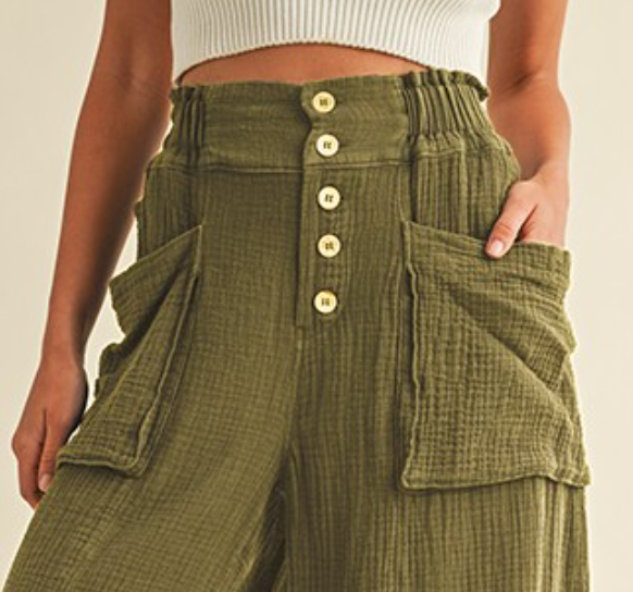 Mineral Wash Fray Boho Pant VINTAGE OLIVE