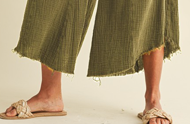 Mineral Wash Fray Boho Pant VINTAGE OLIVE