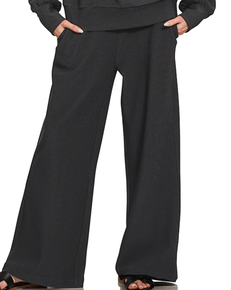 Ribbed 1/4 Zip Pullover & Pant Set 28" BLACK