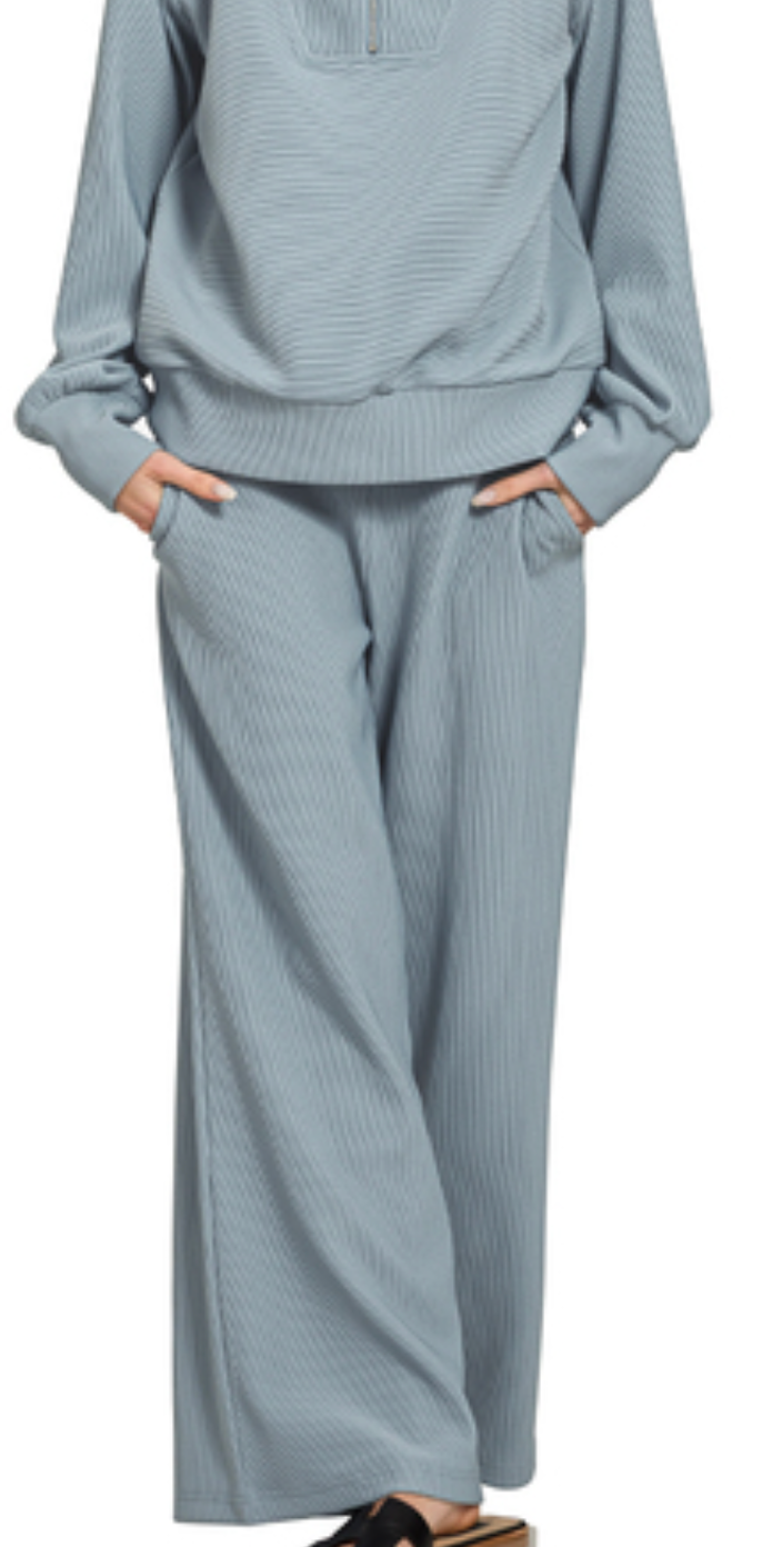 Ribbed 1/4 Zip Pullover & Pant Set 28" BLUE