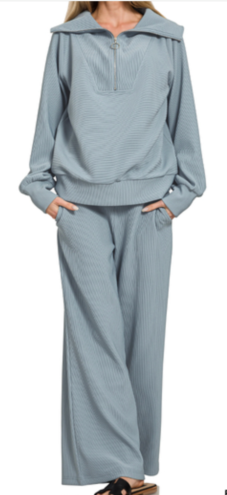 Ribbed 1/4 Zip Pullover & Pant Set 28" BLUE