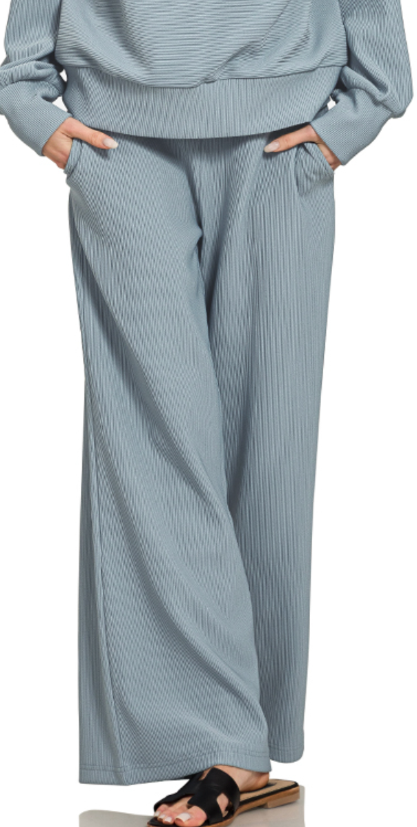 Ribbed 1/4 Zip Pullover & Pant Set 28" BLUE