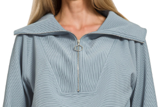 Ribbed 1/4 Zip Pullover & Pant Set 28" BLUE