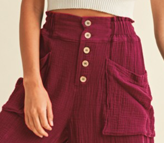 Mineral Wash Fray Boho Pant BURGUNDY