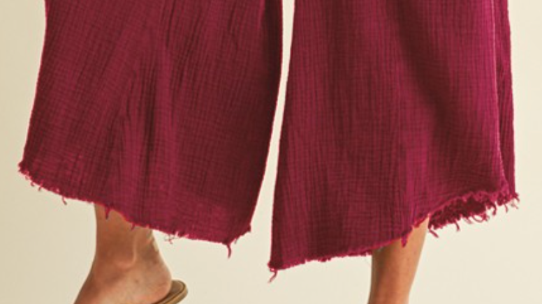 Mineral Wash Fray Boho Pant BURGUNDY