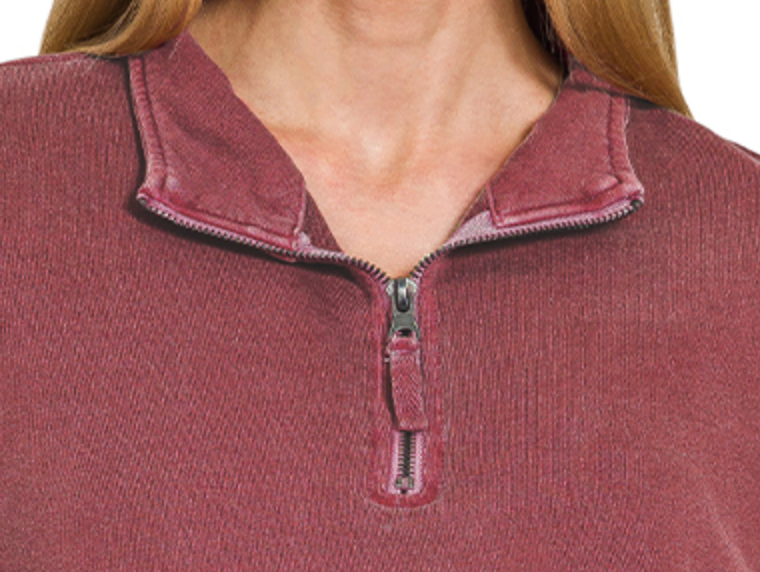 Enzyme Wash 1/4 Zip Pullover CABERNET