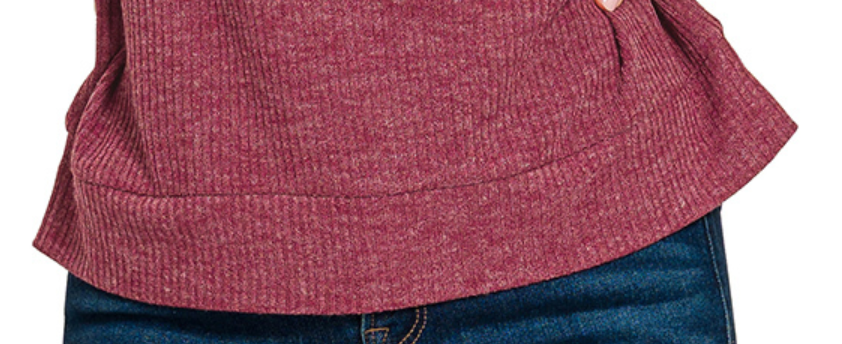 Ribbed Hoodie Pullover WINE