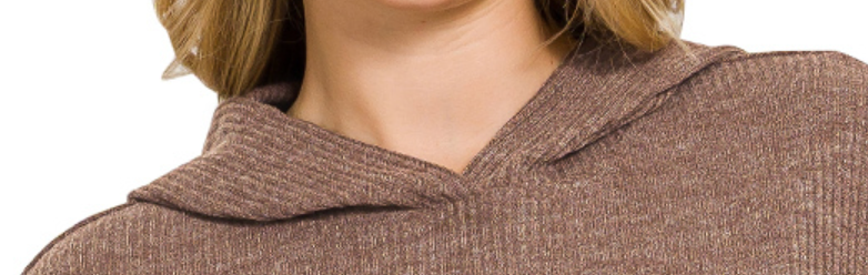 Ribbed Hoodie Pullover BROWN