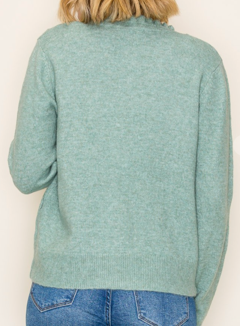 Ruffle Finished Sweater Cardi SAGE