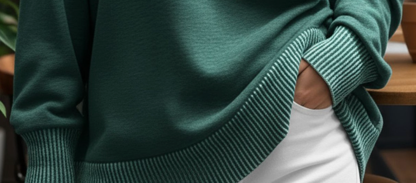 Fleece Sweatshirt With Wave Rib FOREST