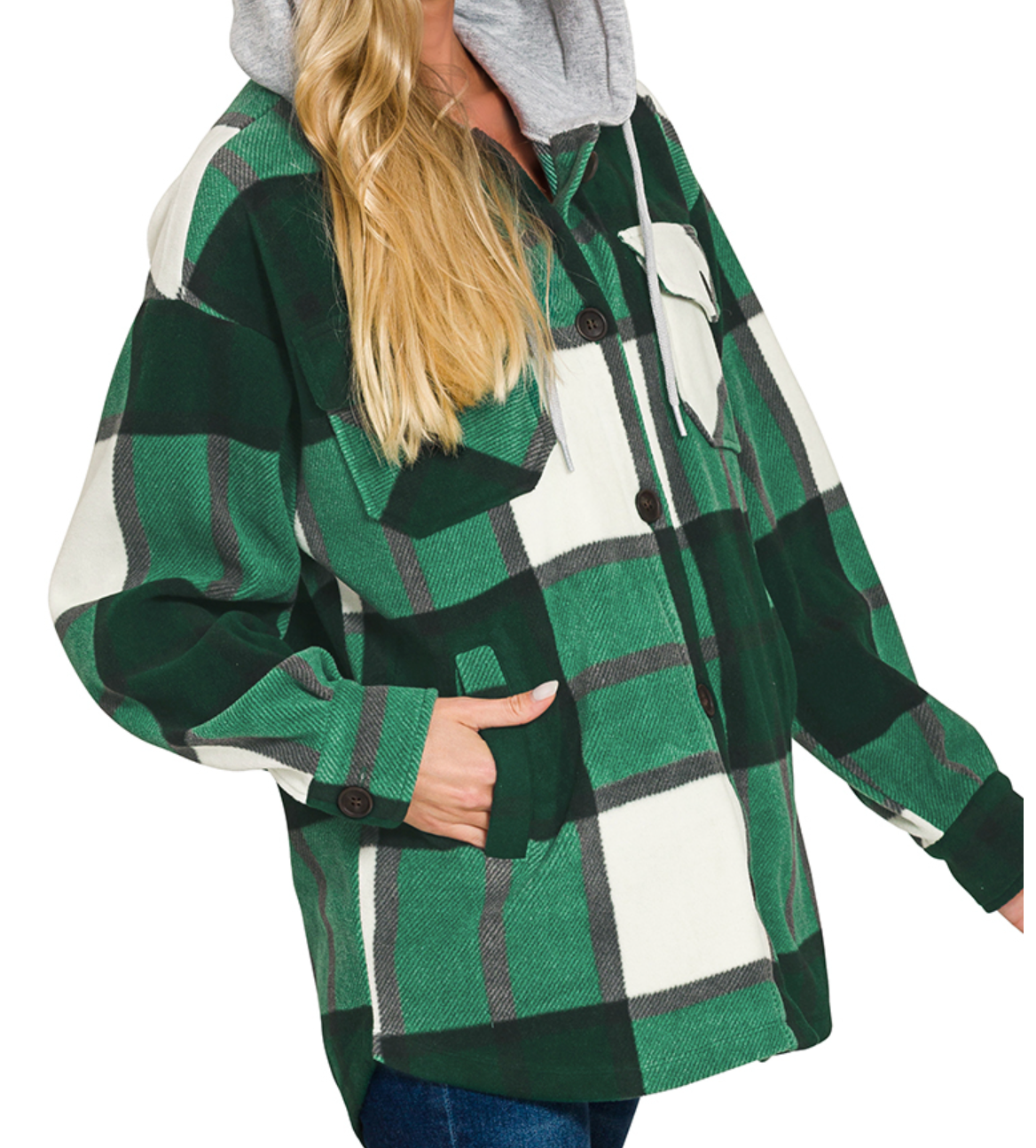 Plaid Fleece Hoodie Shacket HUNTER