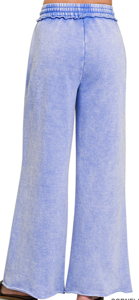 Acid Wash Palazzo Pants 30" CORNFLOWER