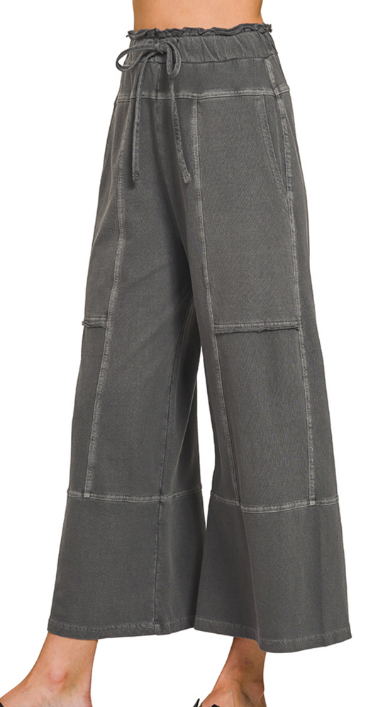 Pocketed Wide Leg Palazzo 25" CHARCOAL