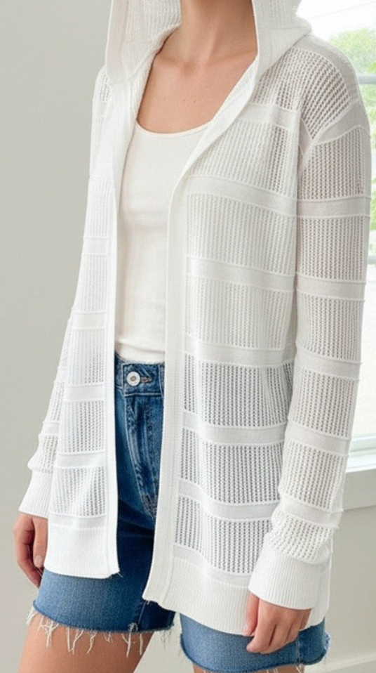 Pointelle Hoodie Cardi WHITE