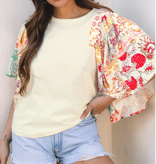 Floral Patchwork Batwing Sleeve IVORY