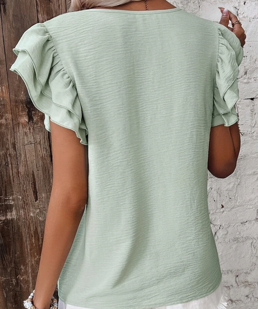 Ruffled Cap Sleeve Blouse LODEN