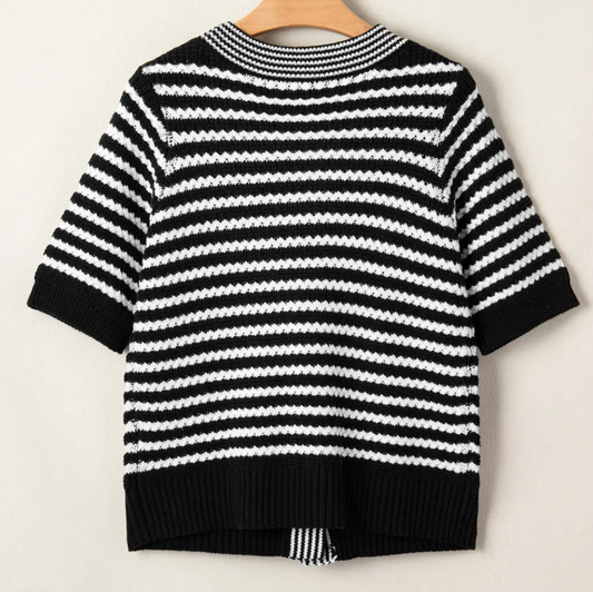 Stripe Bow Knot Sweater B&W