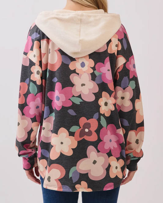 Floral Market Hoodie Shacket BLACK