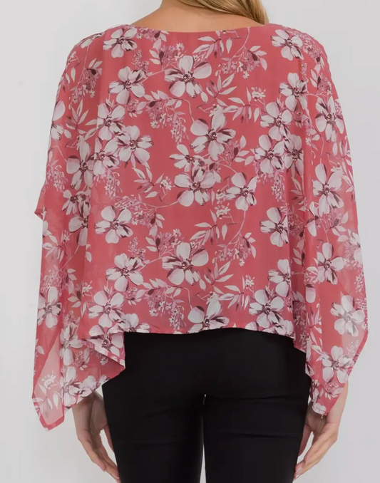 Floral Grace Overlay Blouse MAUVE