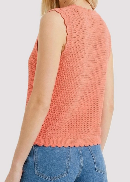 Scalloped Edge Bow Cardigan PAPAYA