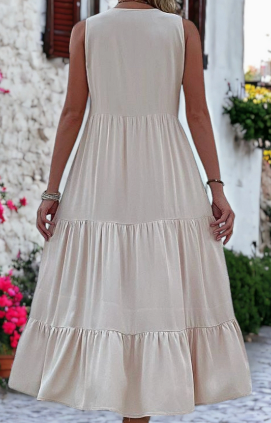 Savannah Tiered Midi Dress BEIGE