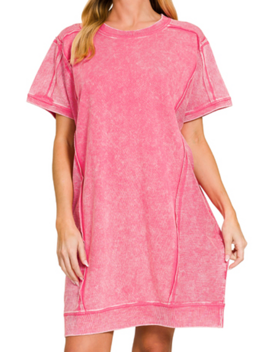Pocketed Everyday Acid Wash Chill Dress