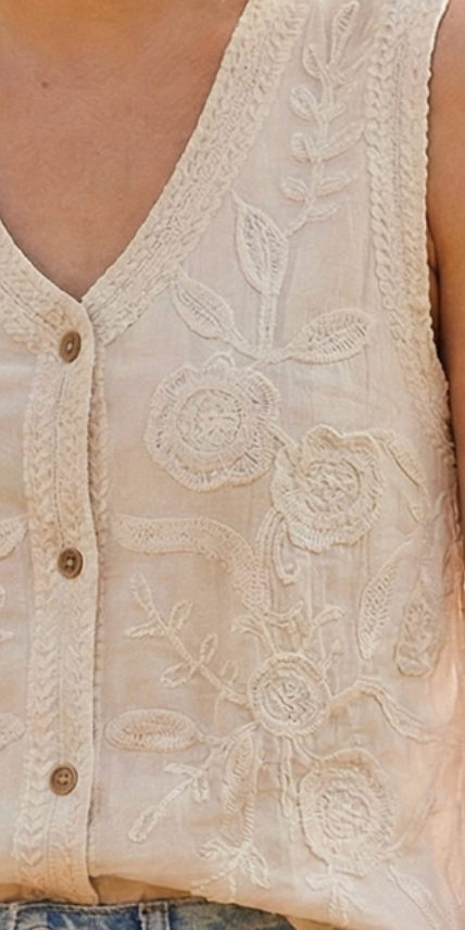 Heirloom Blooms Embroidered Vest CREAM