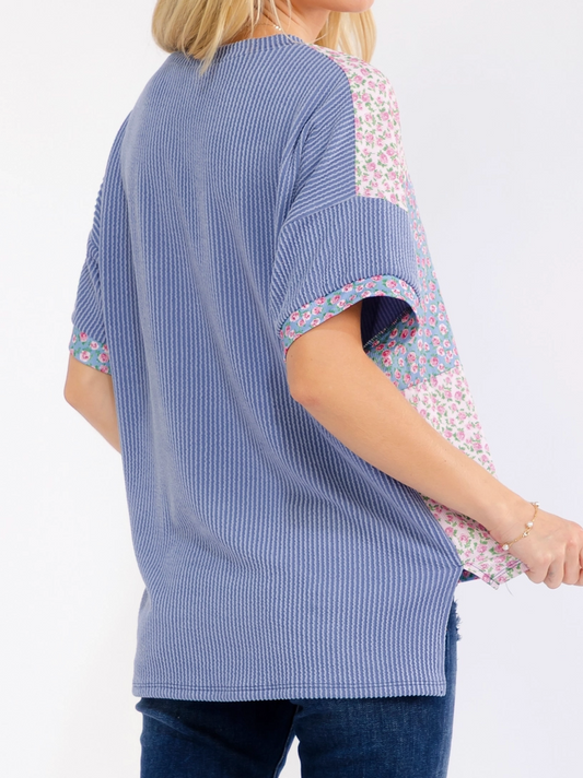 Patchwork Garden Ribbed Top DENIM