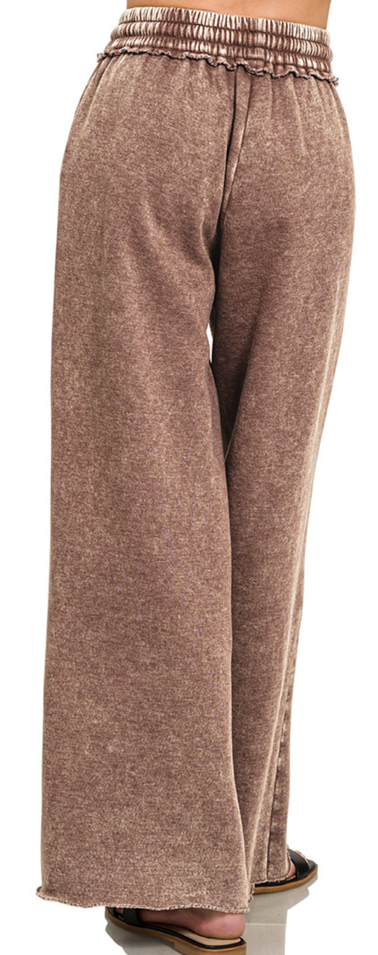 Acid Wash Palazzo Pants 30" BROWN