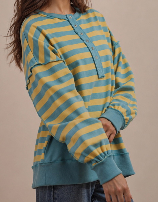 Lake Evenings Stripe Henley LAGOON