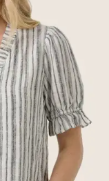 Softly Striped Ruffle Top WHITE