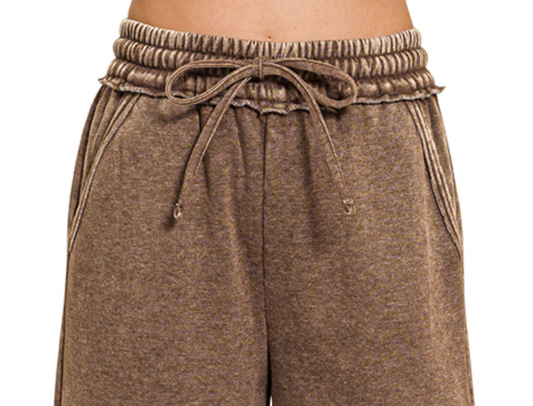 Acid Wash Palazzo Pants 30" CHOCOLATE