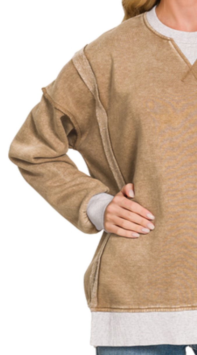 Worn In & Acid Wash Sweatshirt CAMEL
