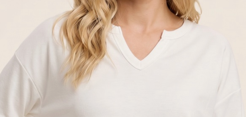 Cozy Brushed Split Neck Top IVORY