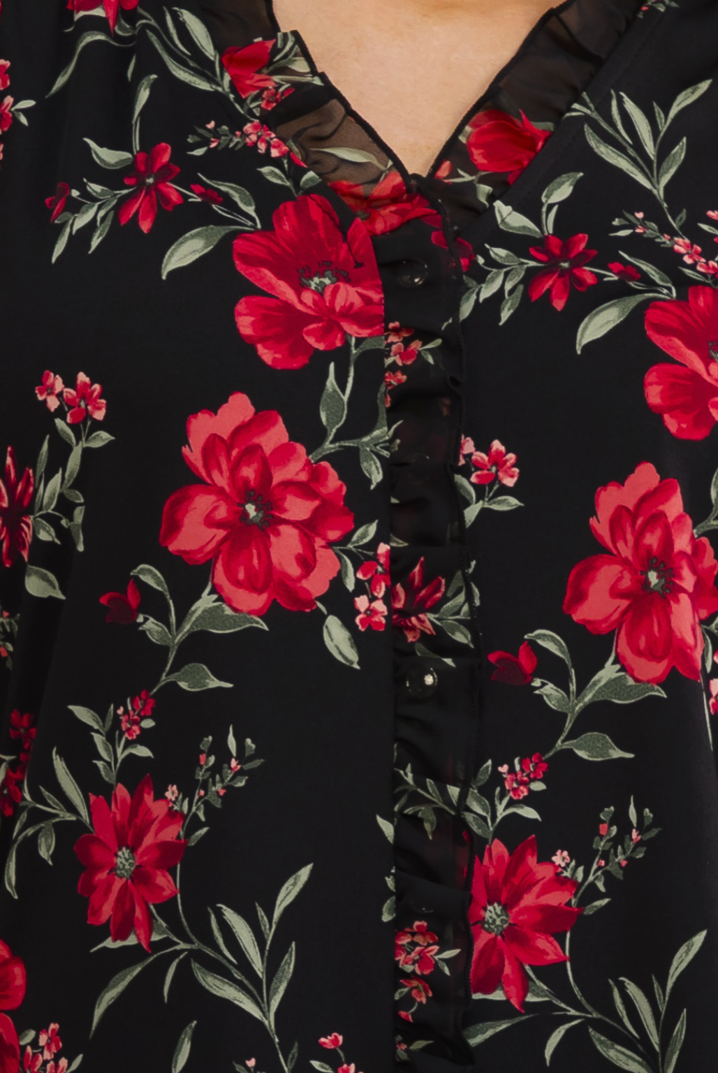 Midnight Rose Ruffle Blouse BLACK