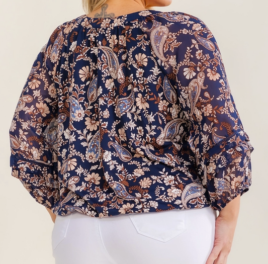 PS Autumn Paisley Peasant Blouse NAVY
